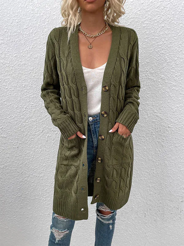 Button Front Large Pockets Knit Cardigan