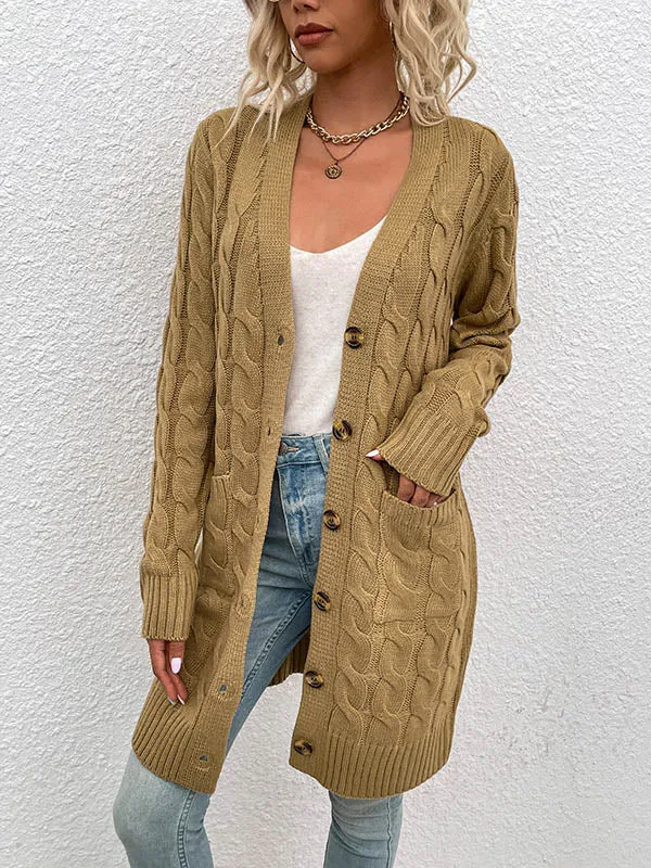 Button Front Large Pockets Knit Cardigan