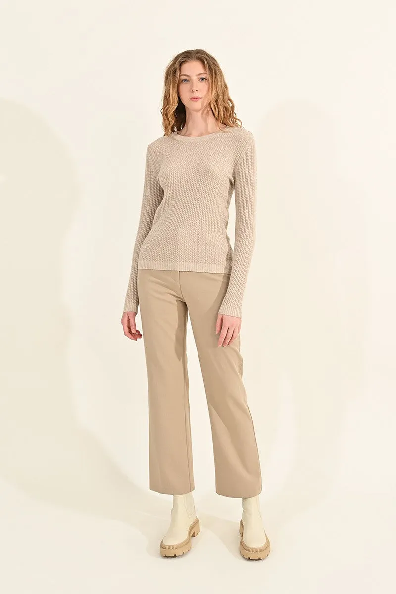 CABLE-KNIT SWEATER, BUTTONED SHOULDER TAB