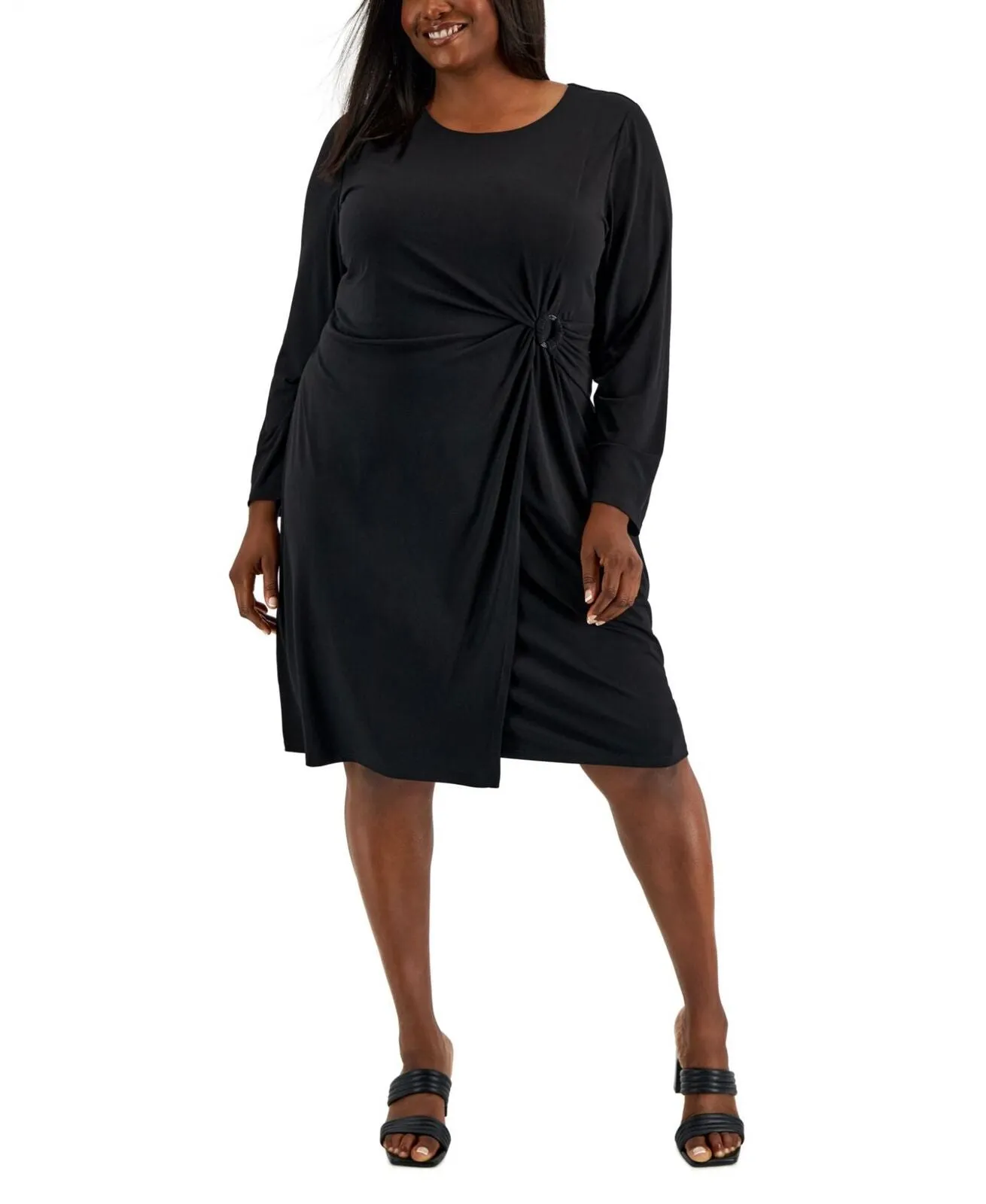Calvin Klein Womens Plus Size Faux-Wrap Dress W2HD7055 Black 0X