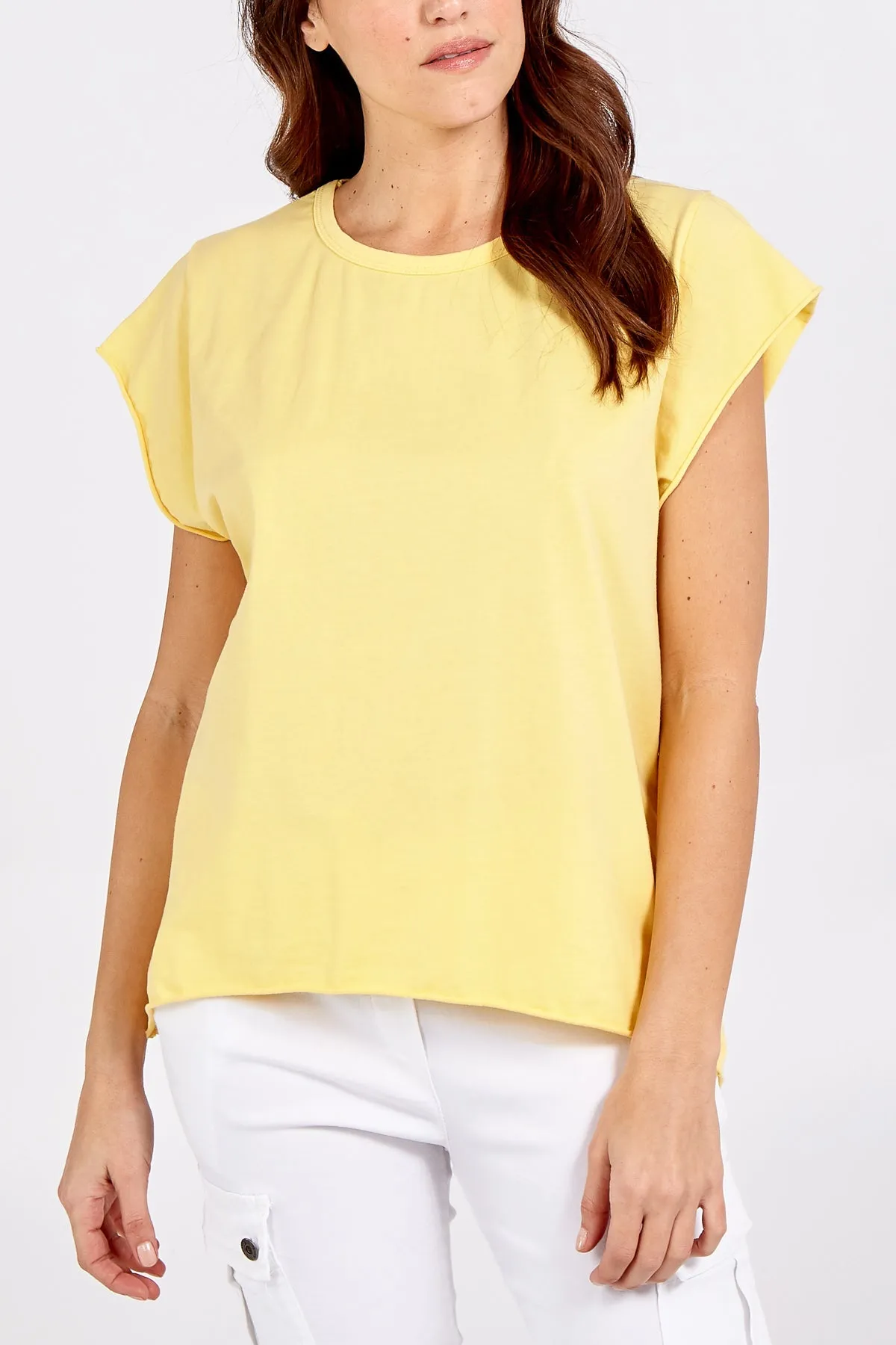 Cap Sleeve High Low Rolled Edge Top