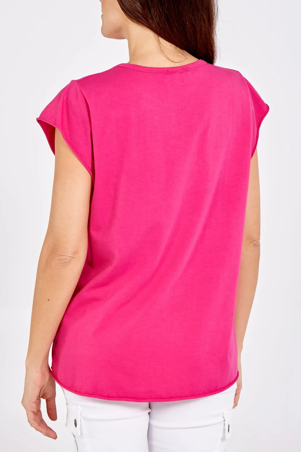 Cap Sleeve High Low Rolled Edge Top