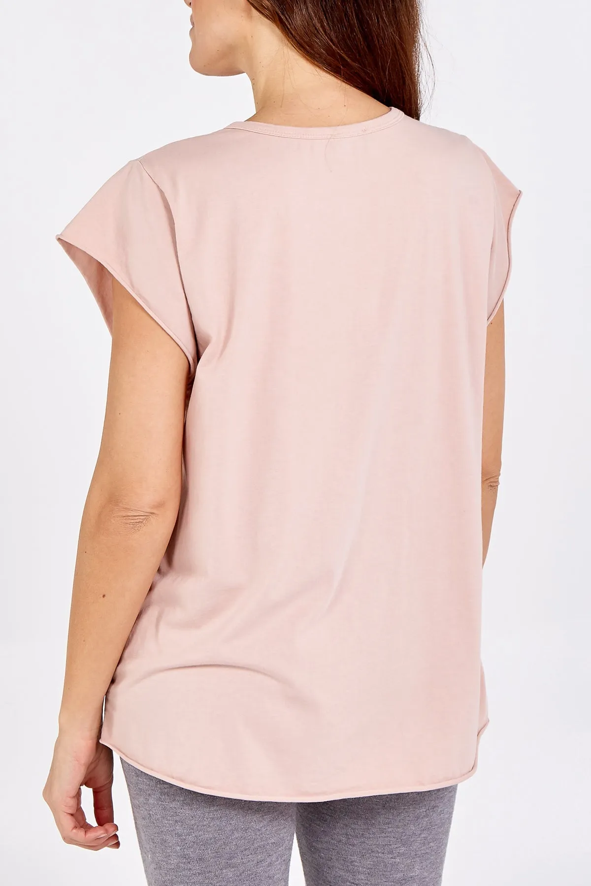 Cap Sleeve High Low Rolled Edge Top