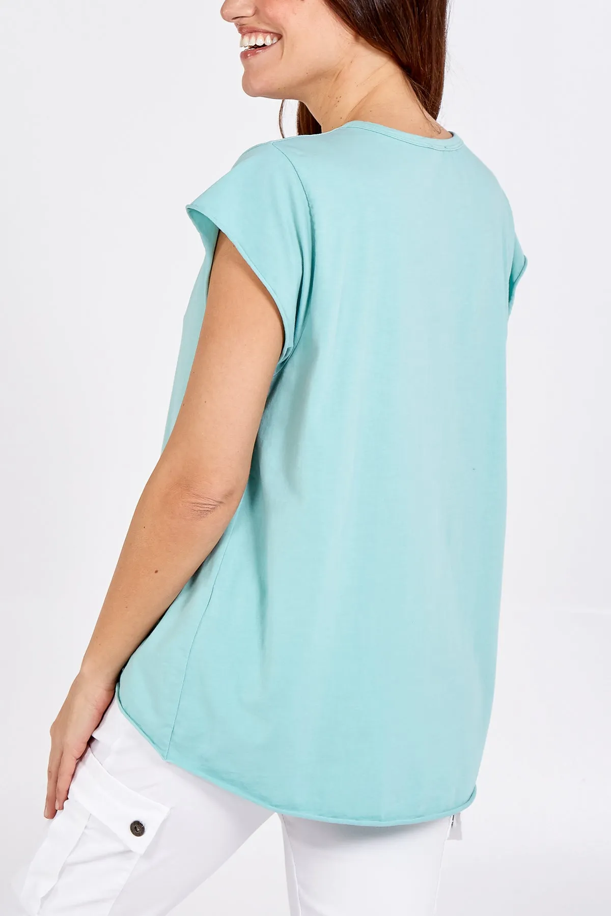 Cap Sleeve High Low Rolled Edge Top