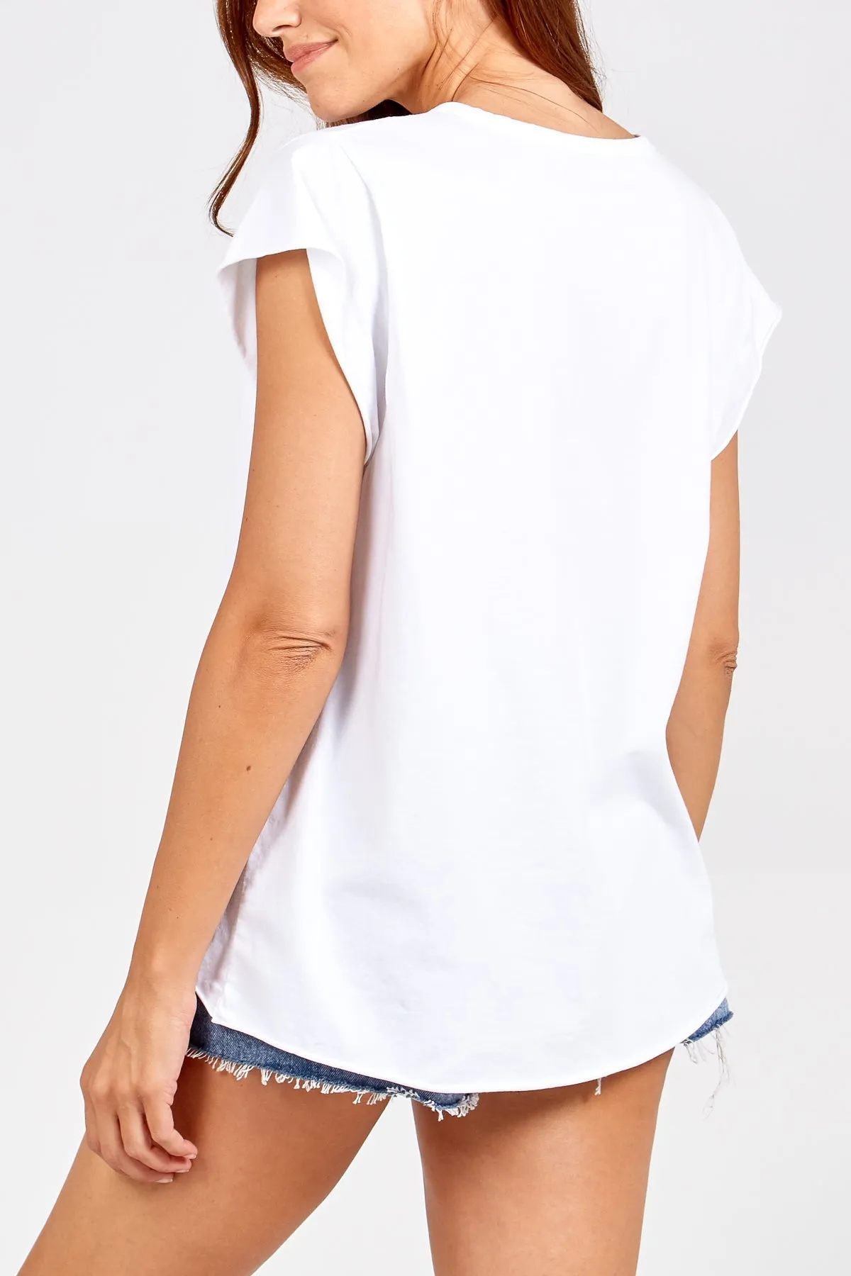 Cap Sleeve High Low Rolled Edge Top
