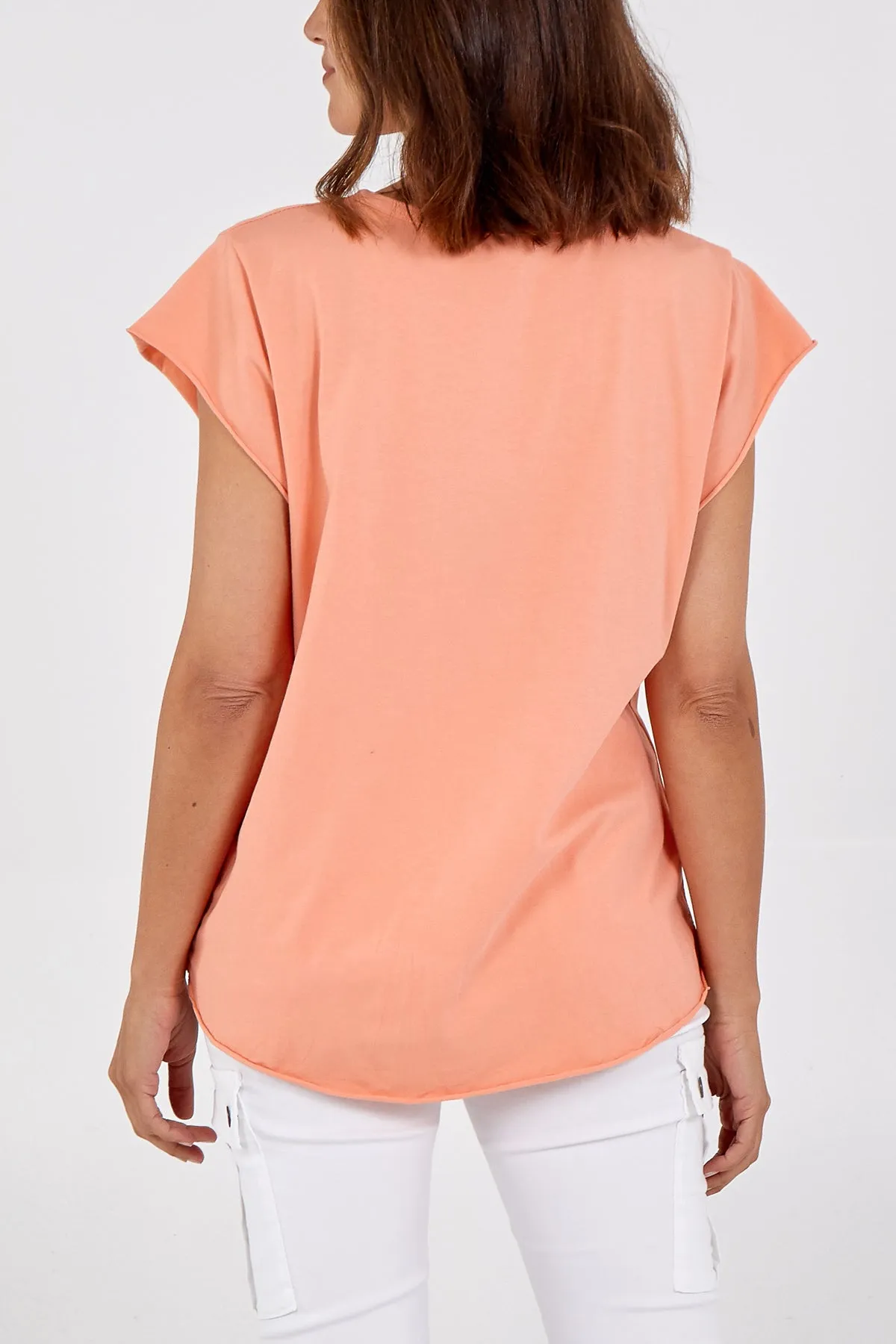 Cap Sleeve High Low Rolled Edge Top