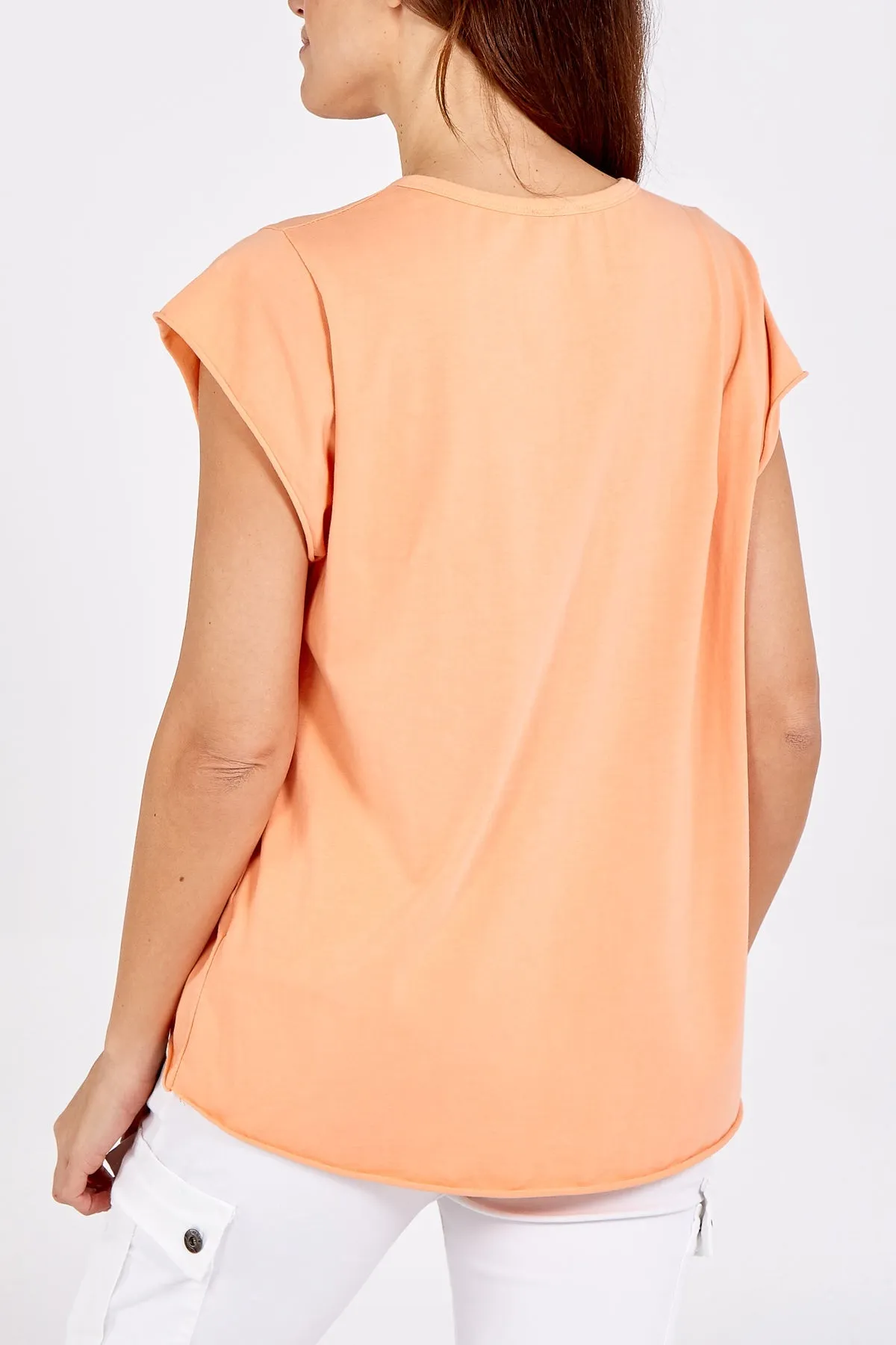 Cap Sleeve High Low Rolled Edge Top