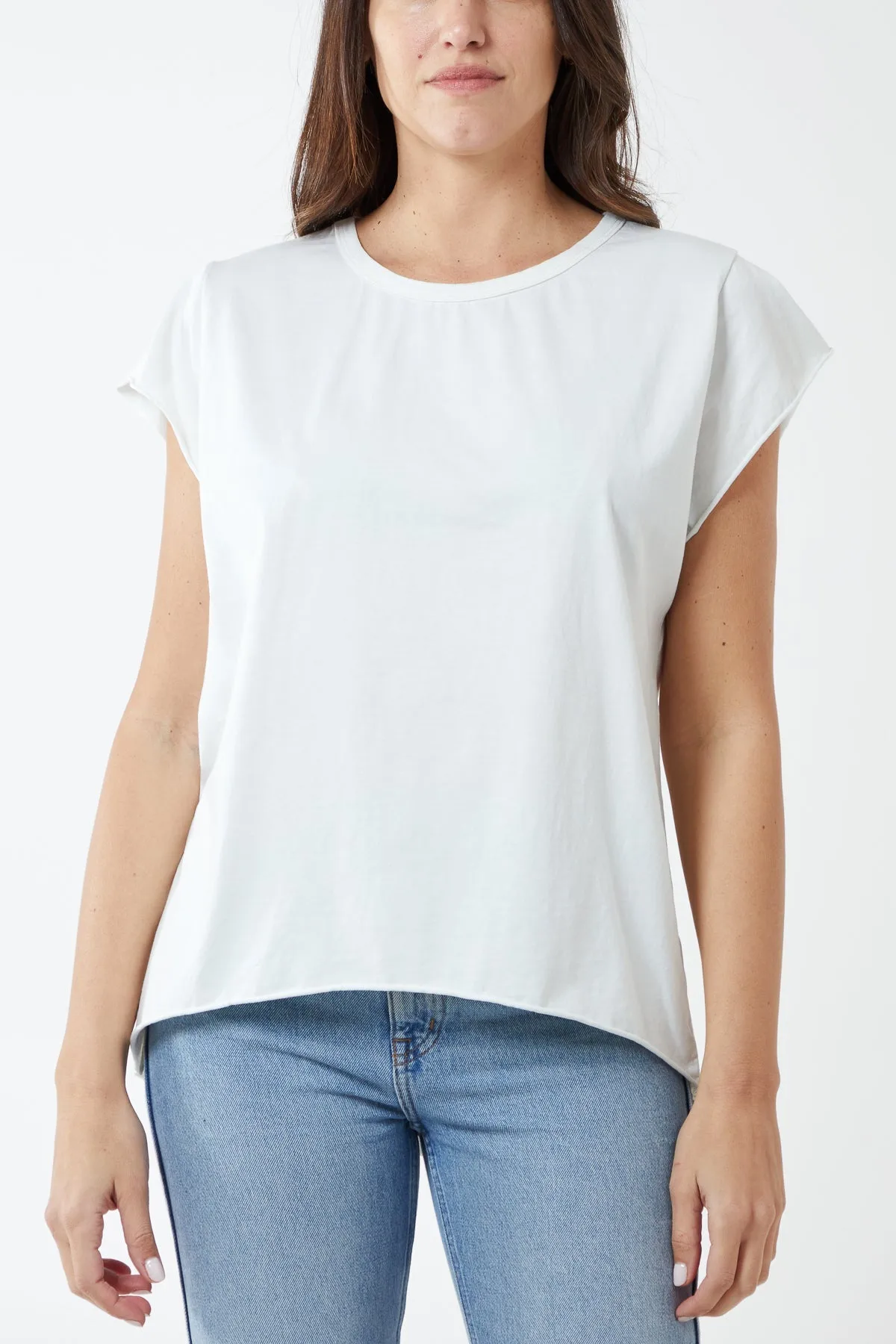 Cap Sleeve High Low Rolled Edge Top