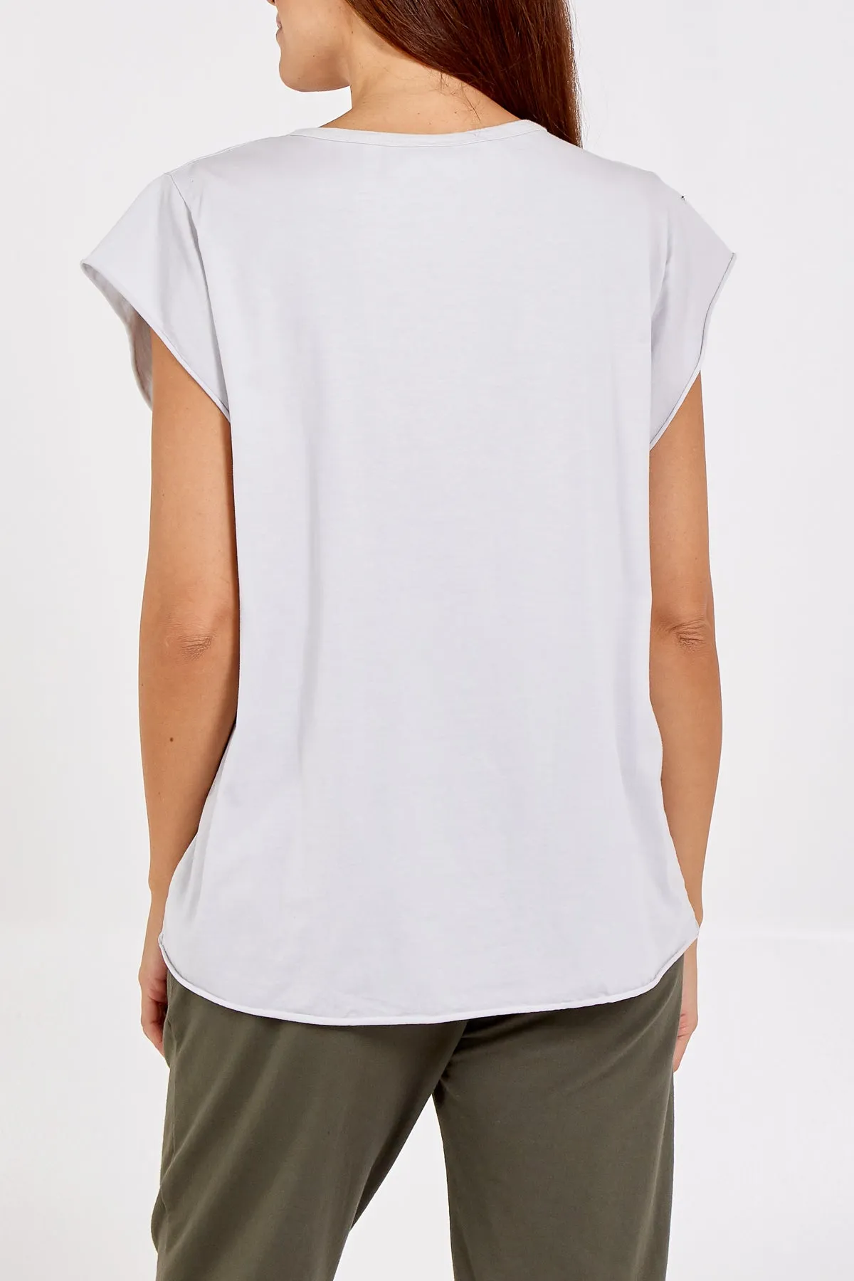 Cap Sleeve High Low Rolled Edge Top