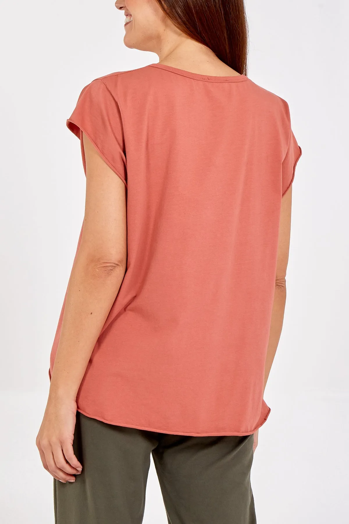 Cap Sleeve High Low Rolled Edge Top