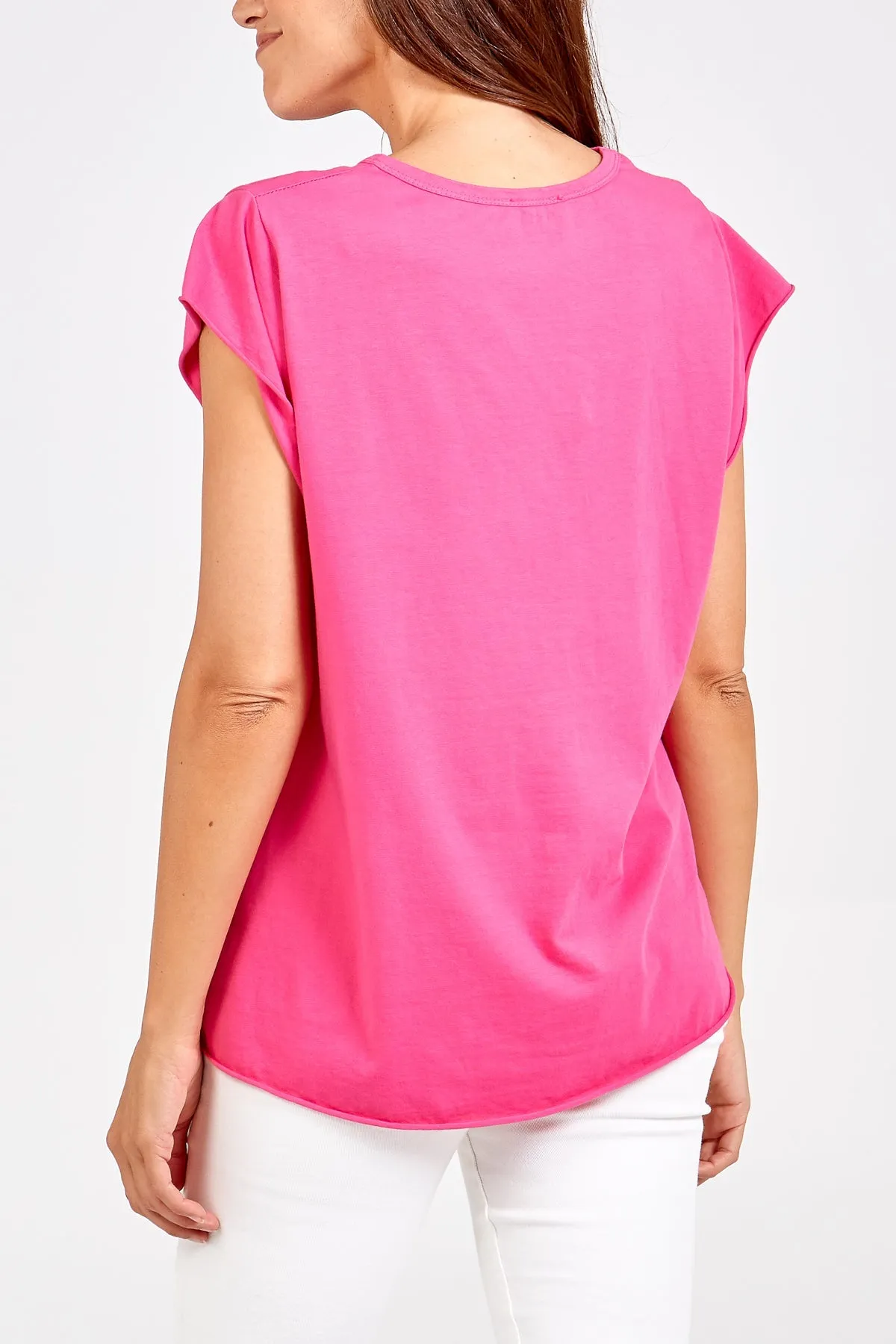 Cap Sleeve High Low Rolled Edge Top