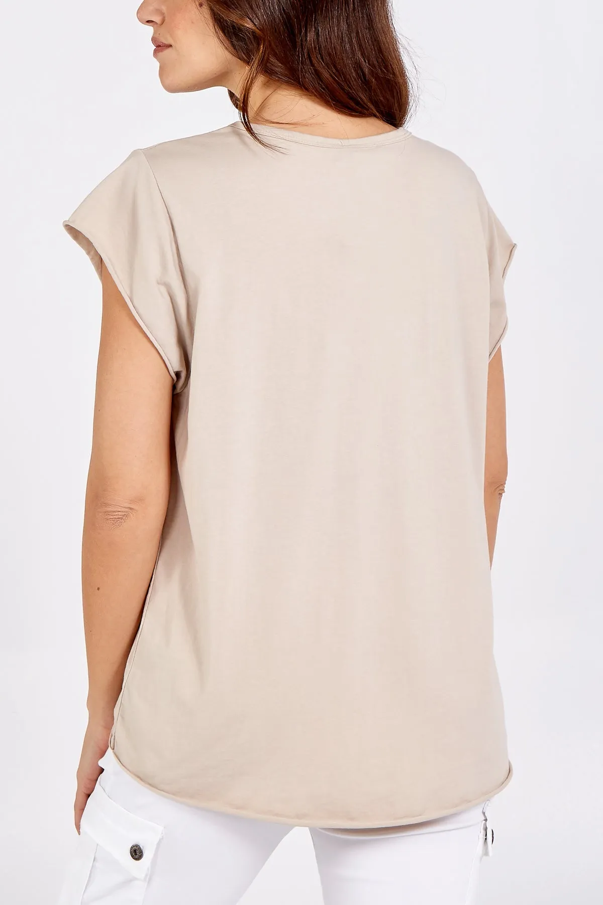 Cap Sleeve High Low Rolled Edge Top