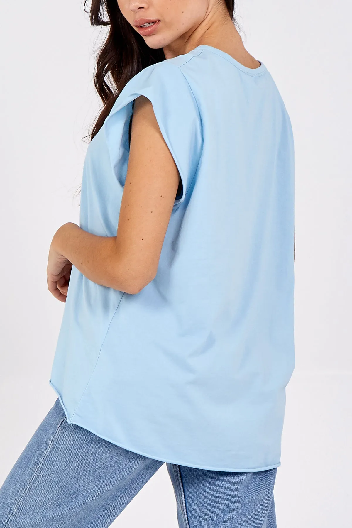 Cap Sleeve High Low Rolled Edge Top