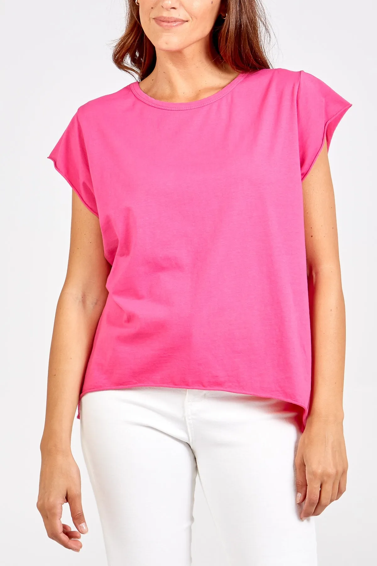 Cap Sleeve High Low Rolled Edge Top