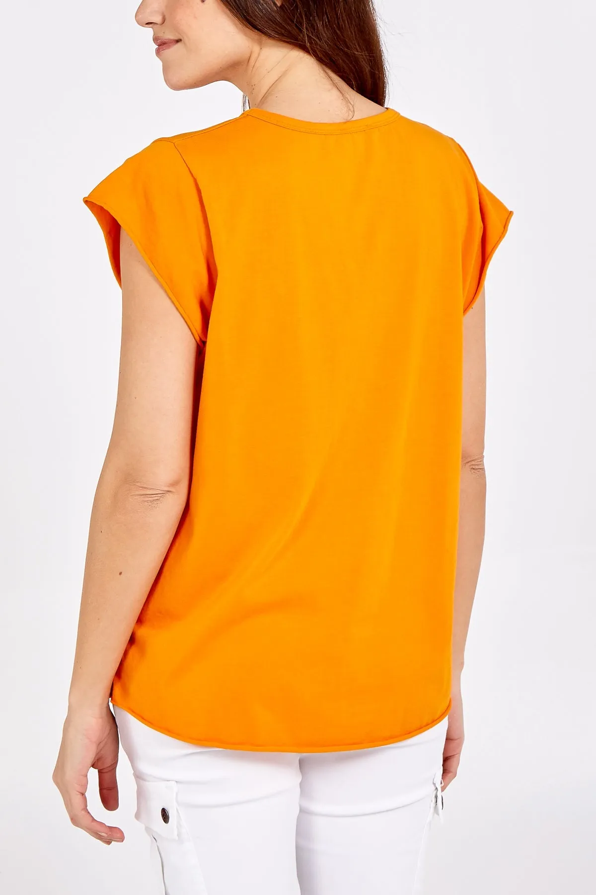 Cap Sleeve High Low Rolled Edge Top