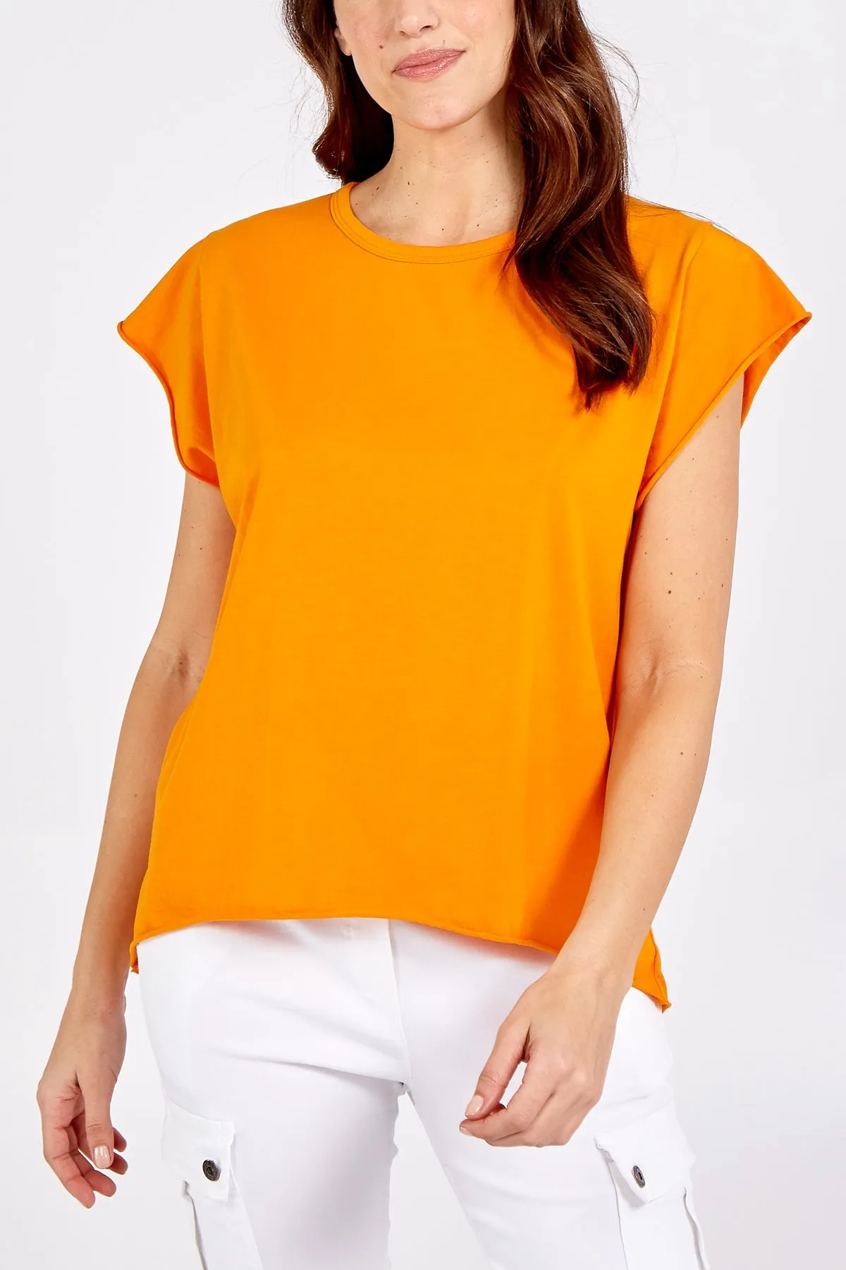 Cap Sleeve High Low Rolled Edge Top