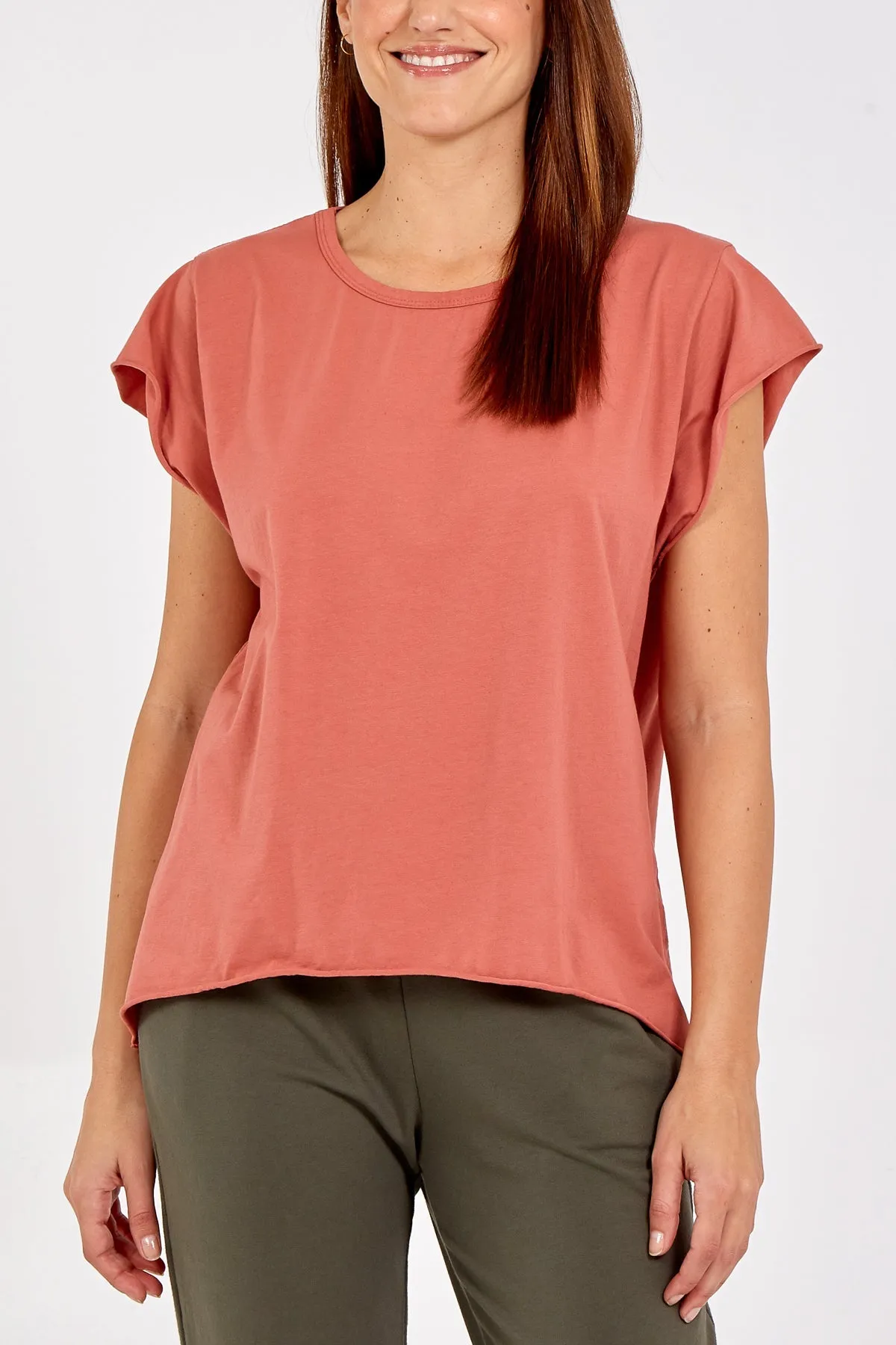 Cap Sleeve High Low Rolled Edge Top