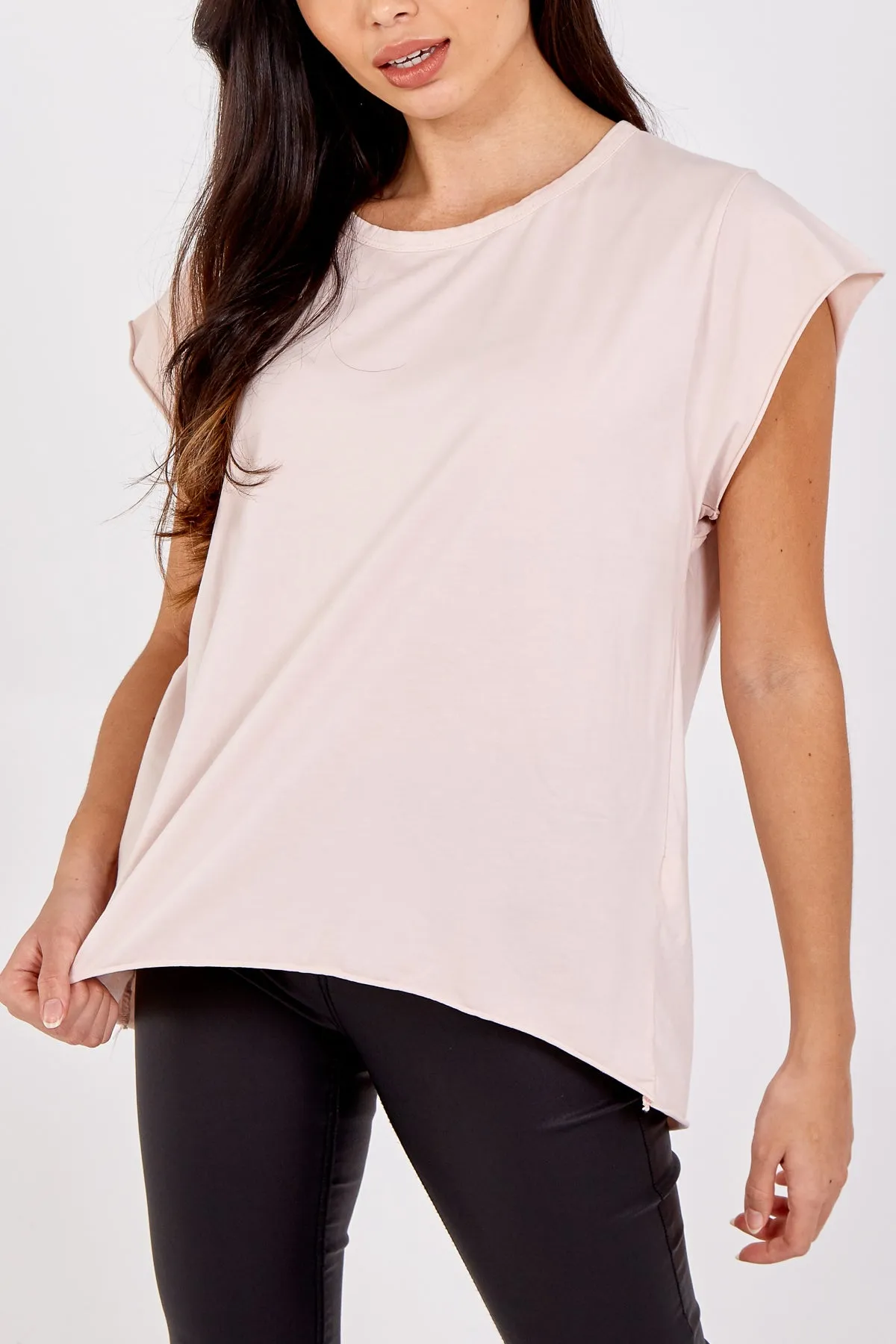 Cap Sleeve High Low Rolled Edge Top