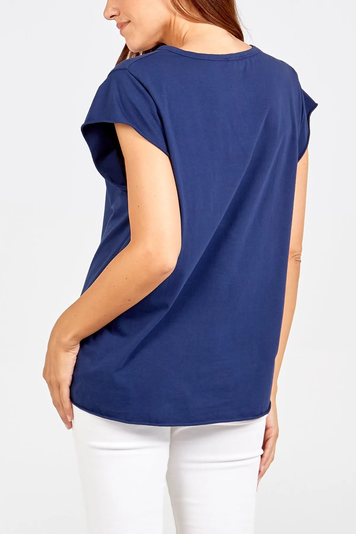 Cap Sleeve High Low Rolled Edge Top