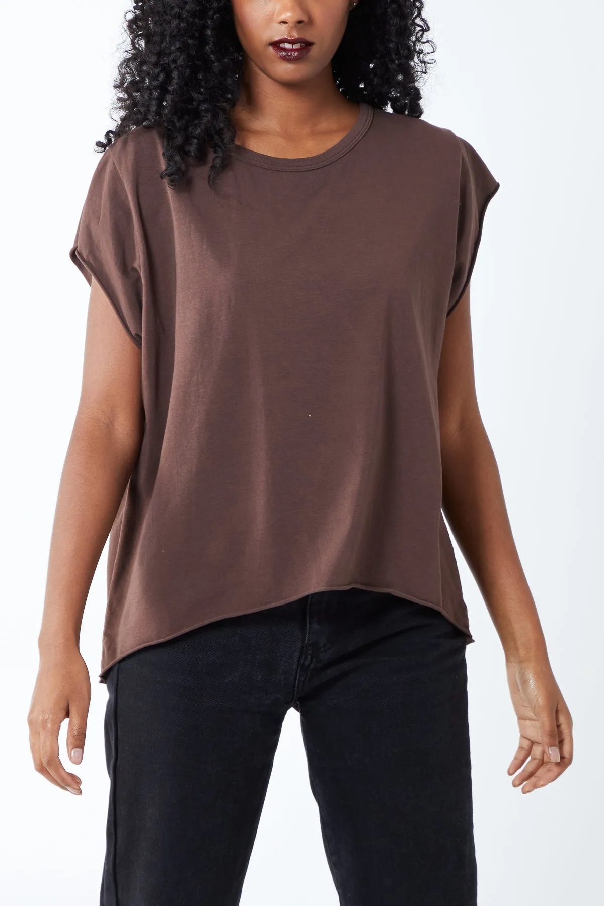 Cap Sleeve High Low Rolled Edge Top