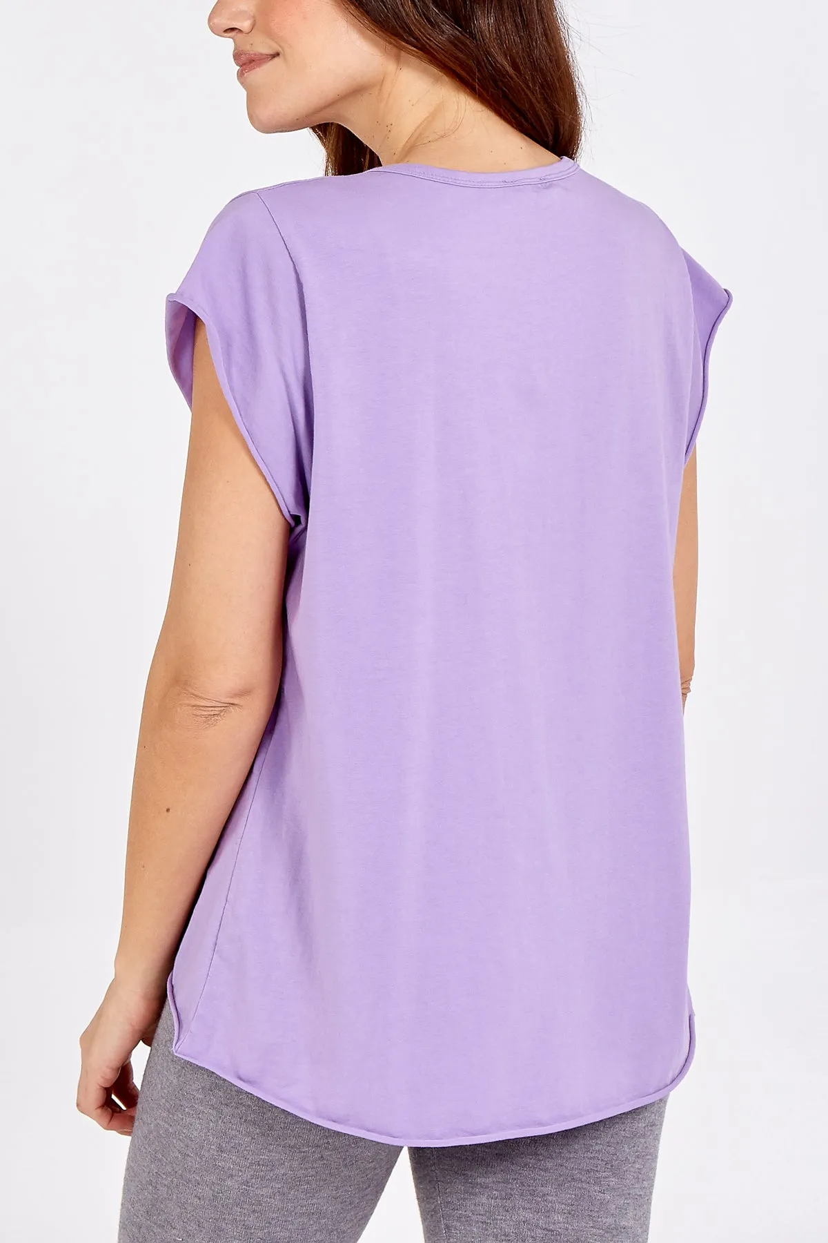 Cap Sleeve High Low Rolled Edge Top