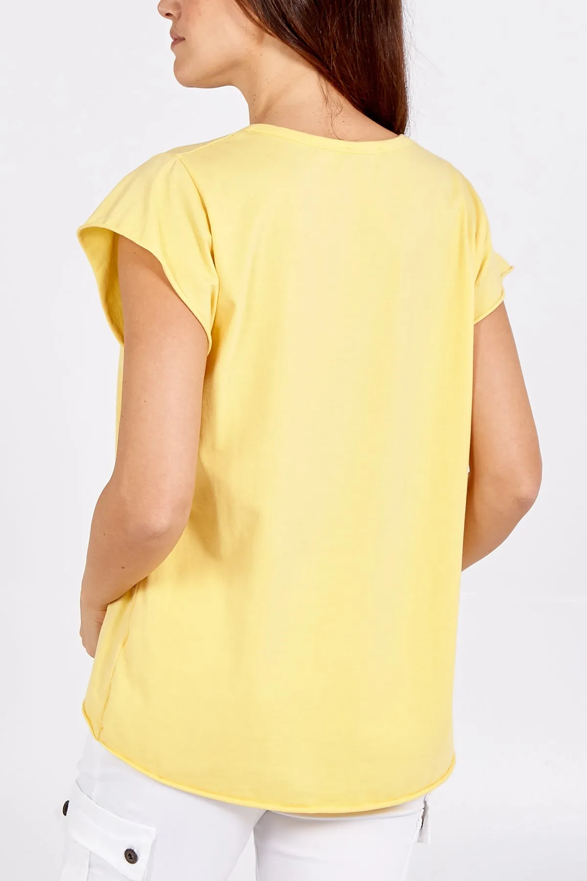 Cap Sleeve High Low Rolled Edge Top