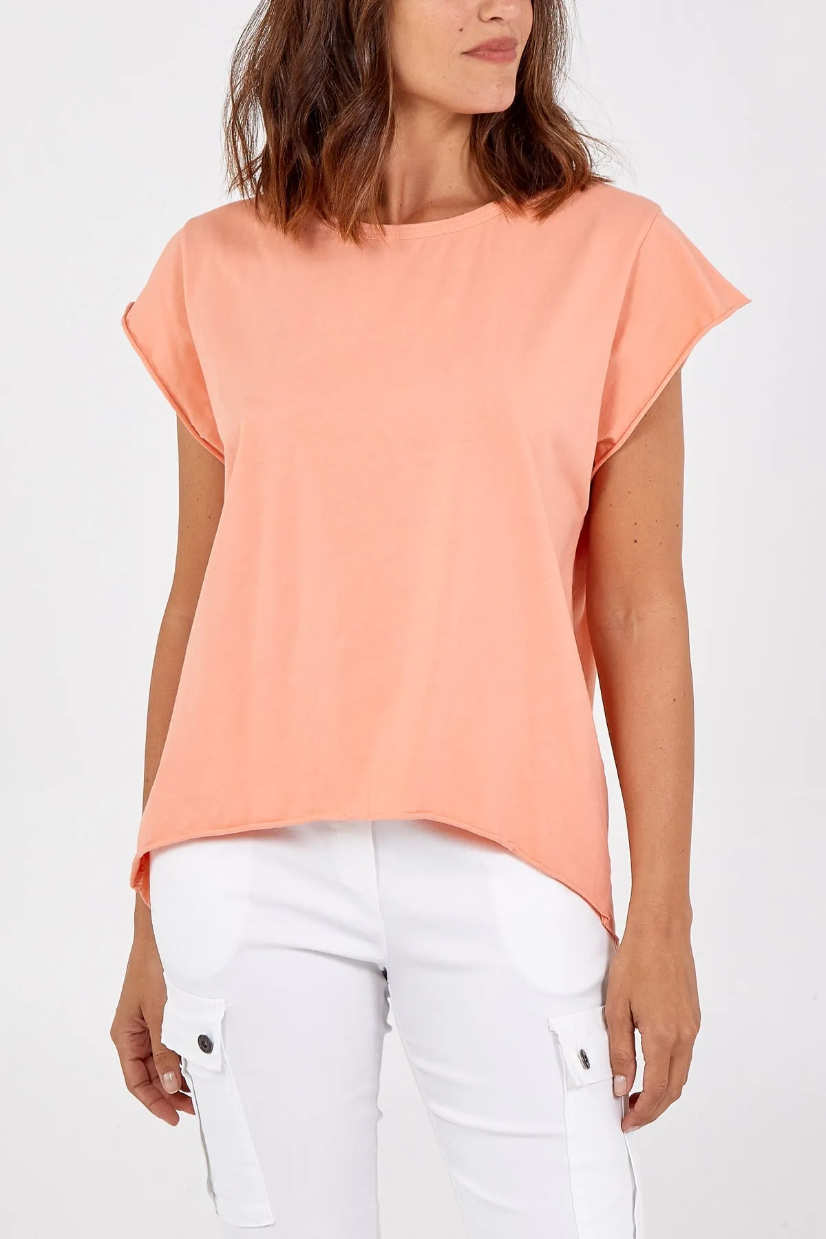 Cap Sleeve High Low Rolled Edge Top