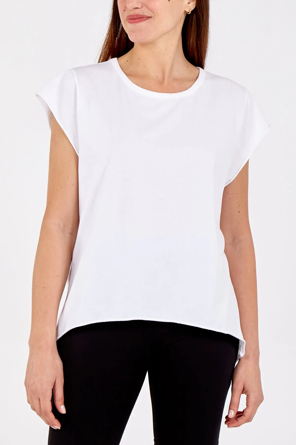Cap Sleeve High Low Rolled Edge Top