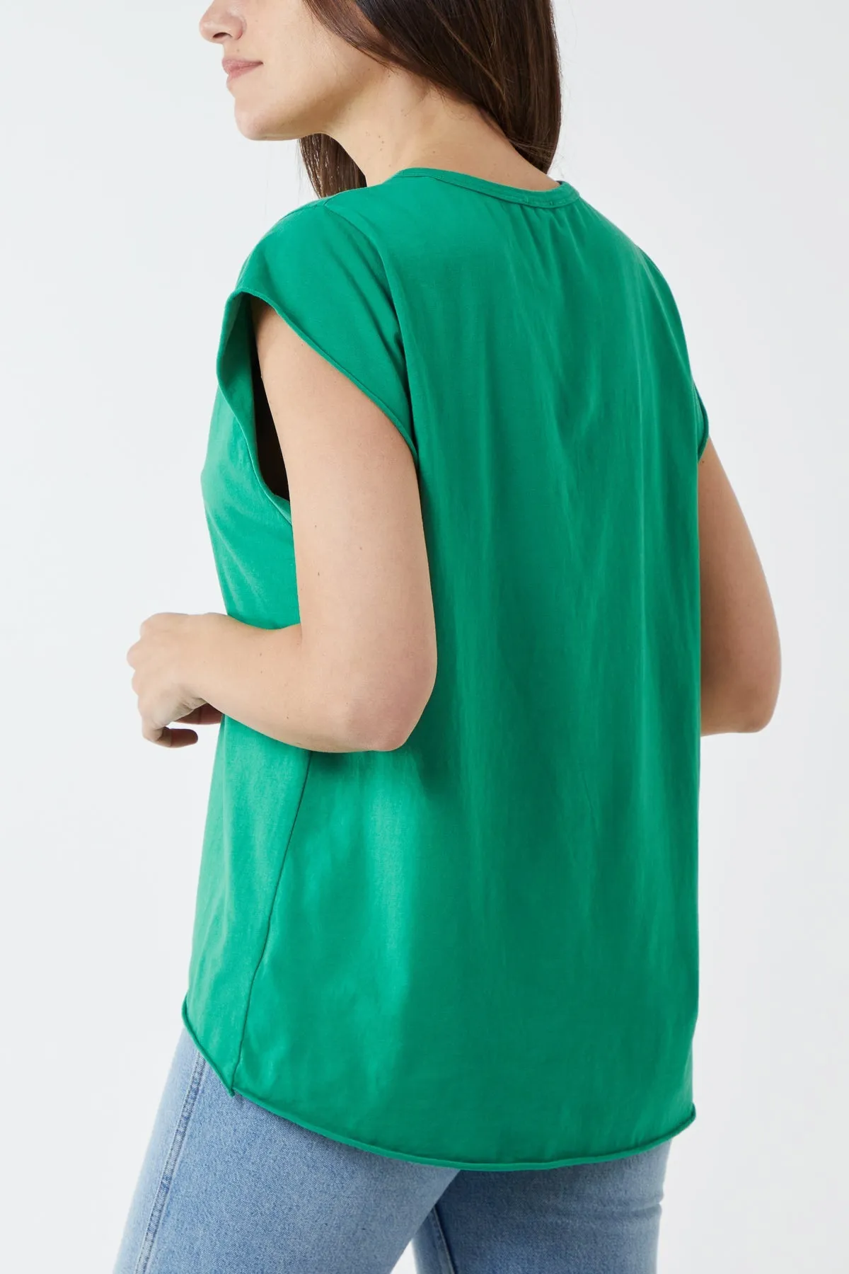 Cap Sleeve High Low Rolled Edge Top