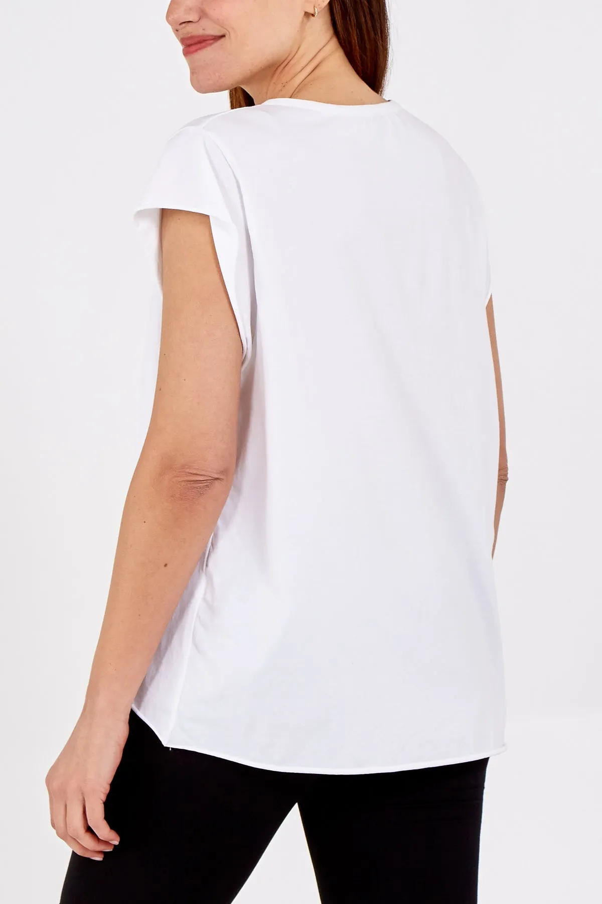 Cap Sleeve High Low Rolled Edge Top