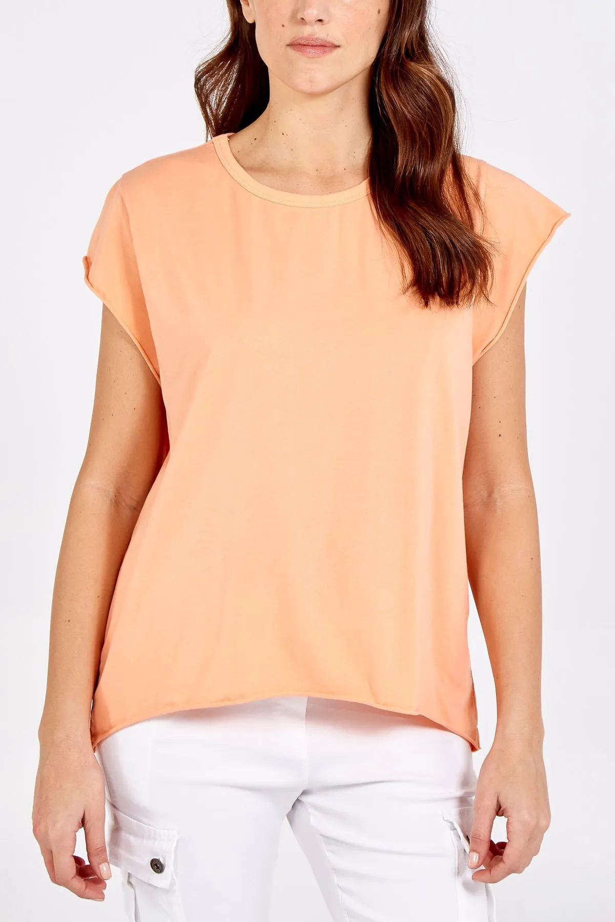 Cap Sleeve High Low Rolled Edge Top