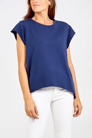 Cap Sleeve High Low Rolled Edge Top