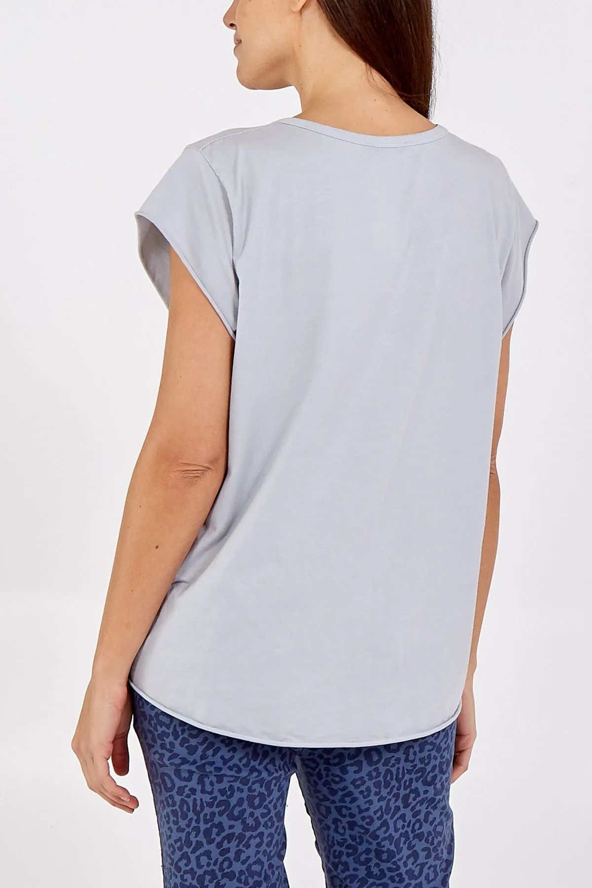 Cap Sleeve High Low Rolled Edge Top