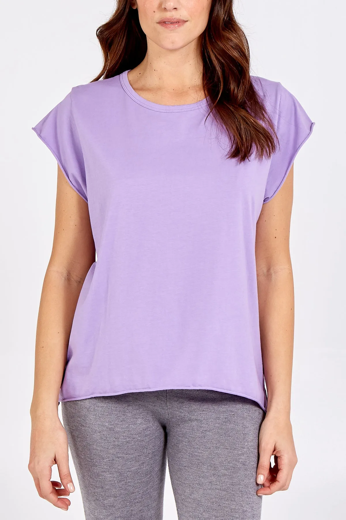 Cap Sleeve High Low Rolled Edge Top