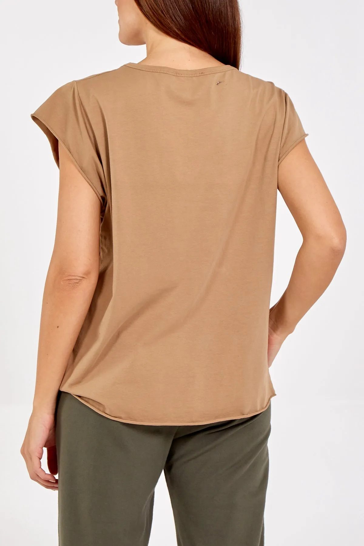 Cap Sleeve High Low Rolled Edge Top