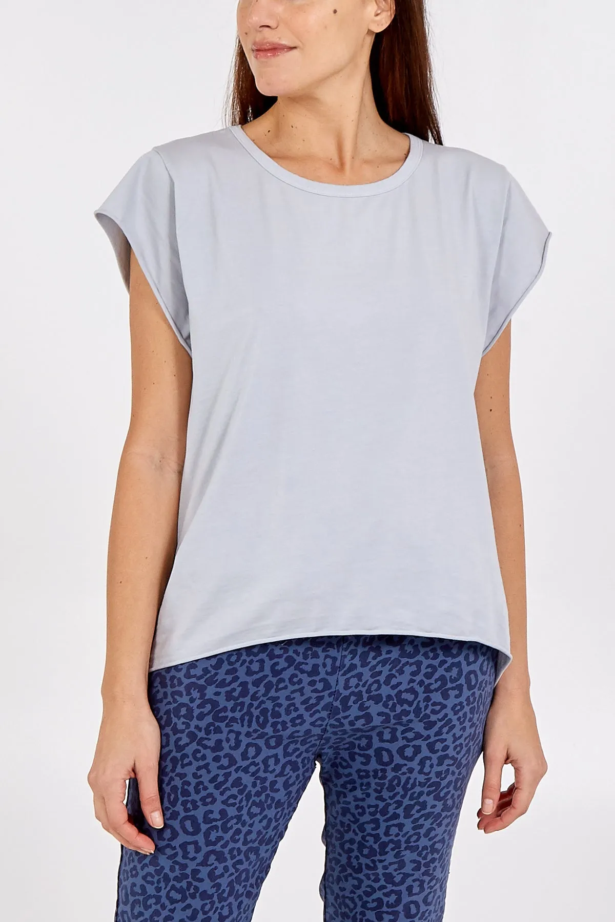 Cap Sleeve High Low Rolled Edge Top