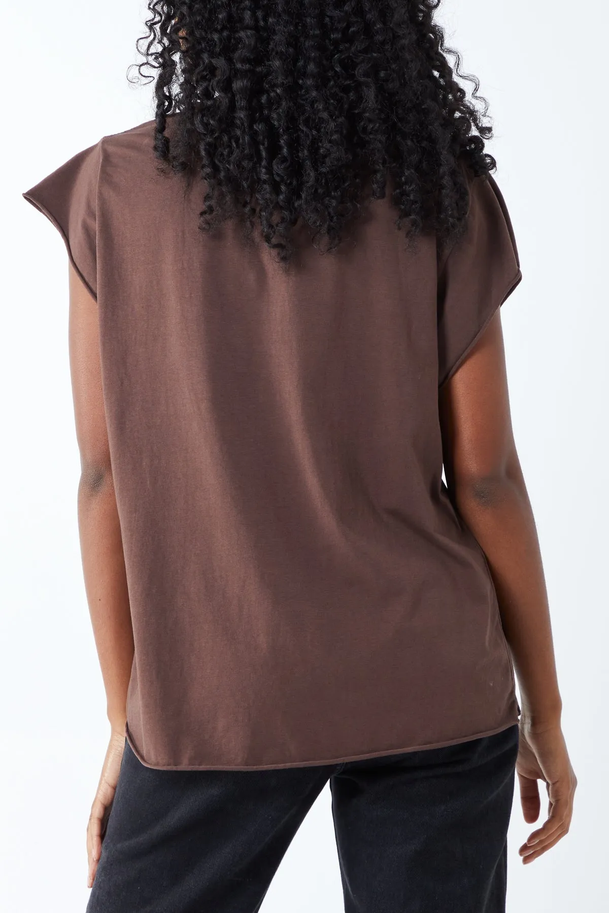Cap Sleeve High Low Rolled Edge Top