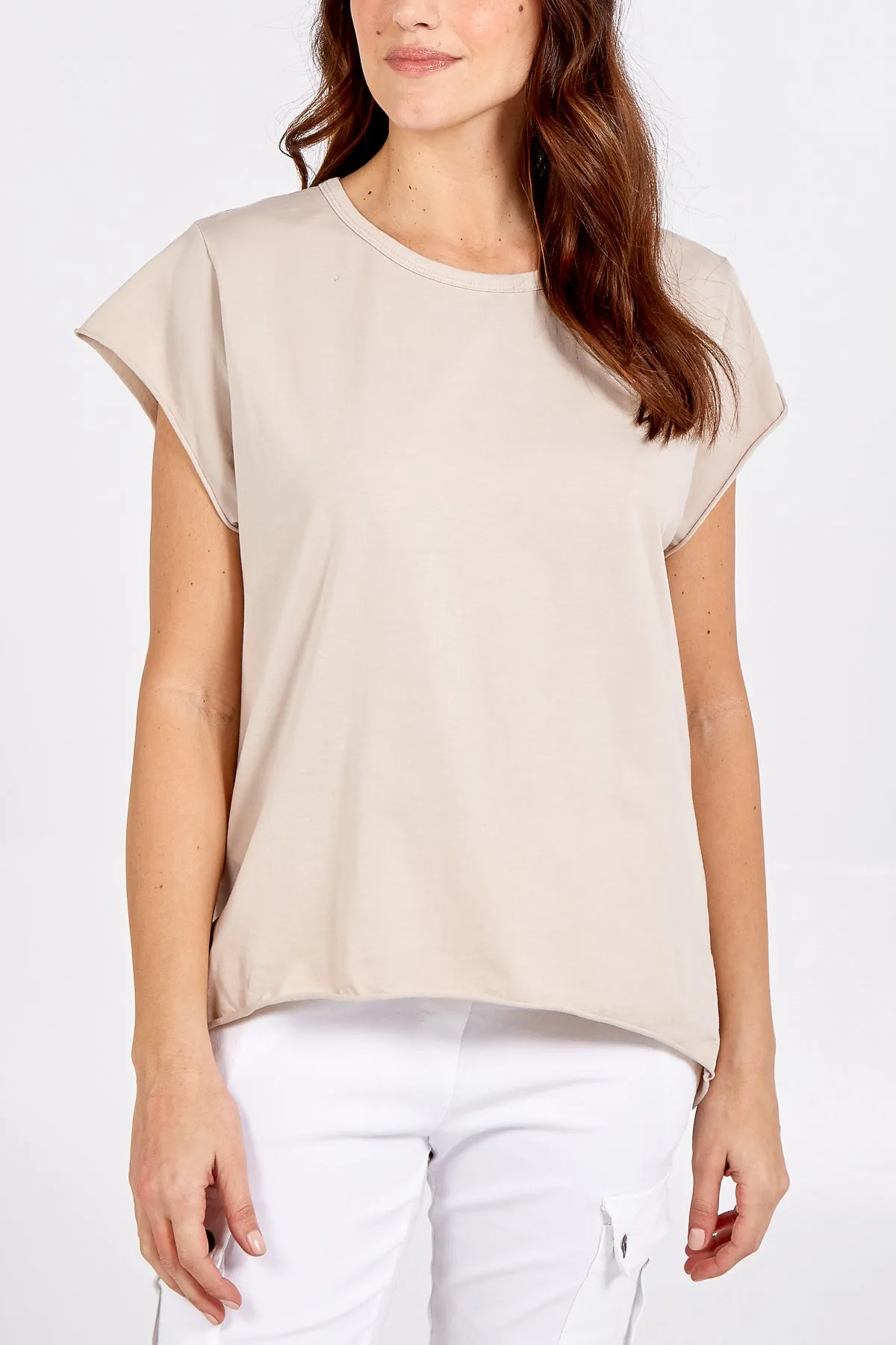 Cap Sleeve High Low Rolled Edge Top