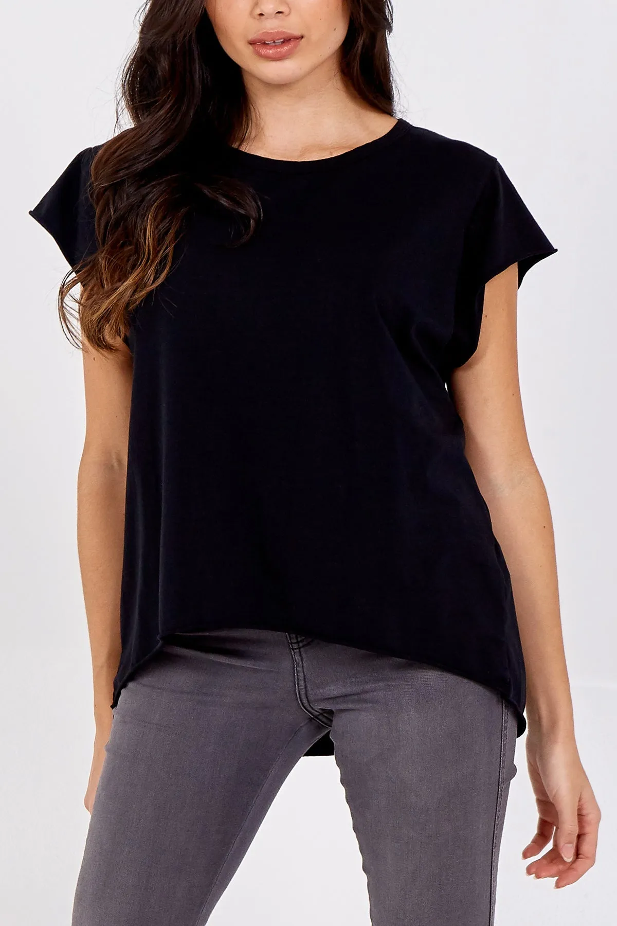 Cap Sleeve High Low Rolled Edge Top