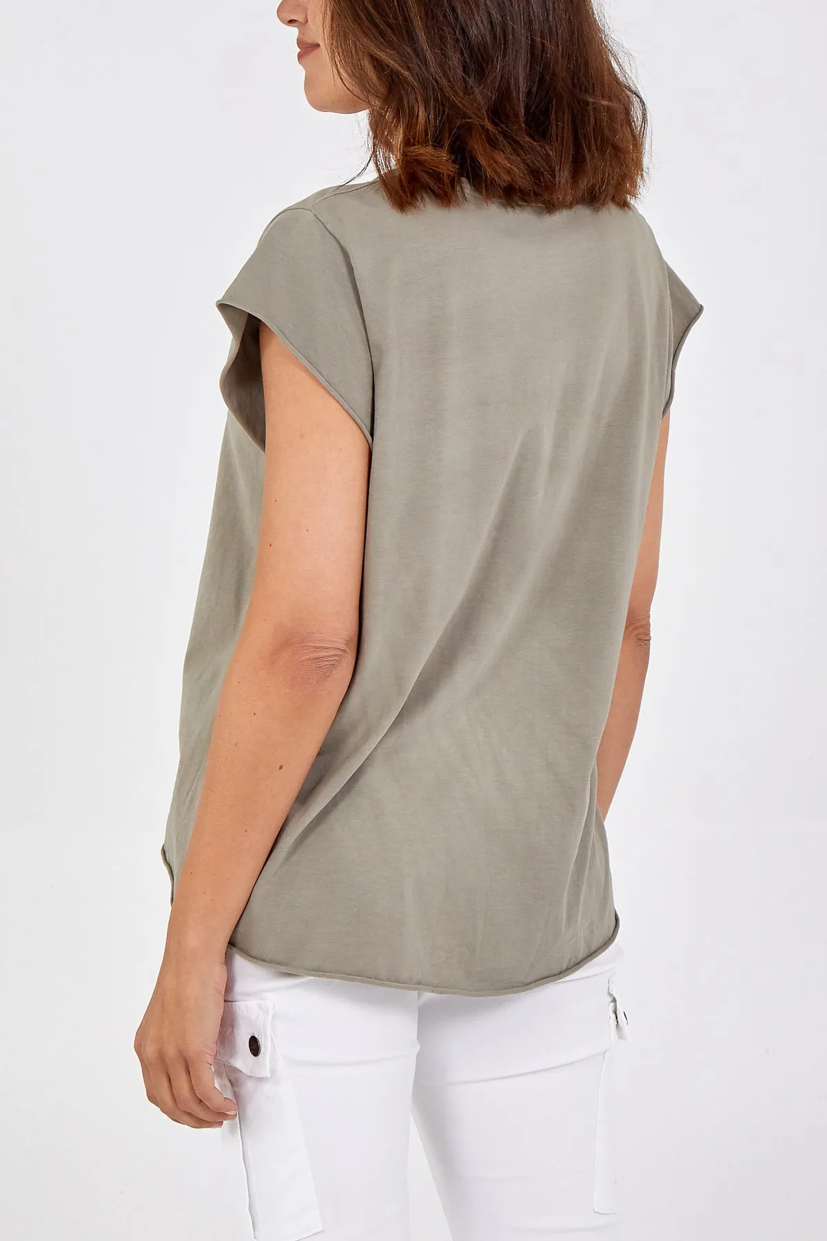 Cap Sleeve High Low Rolled Edge Top