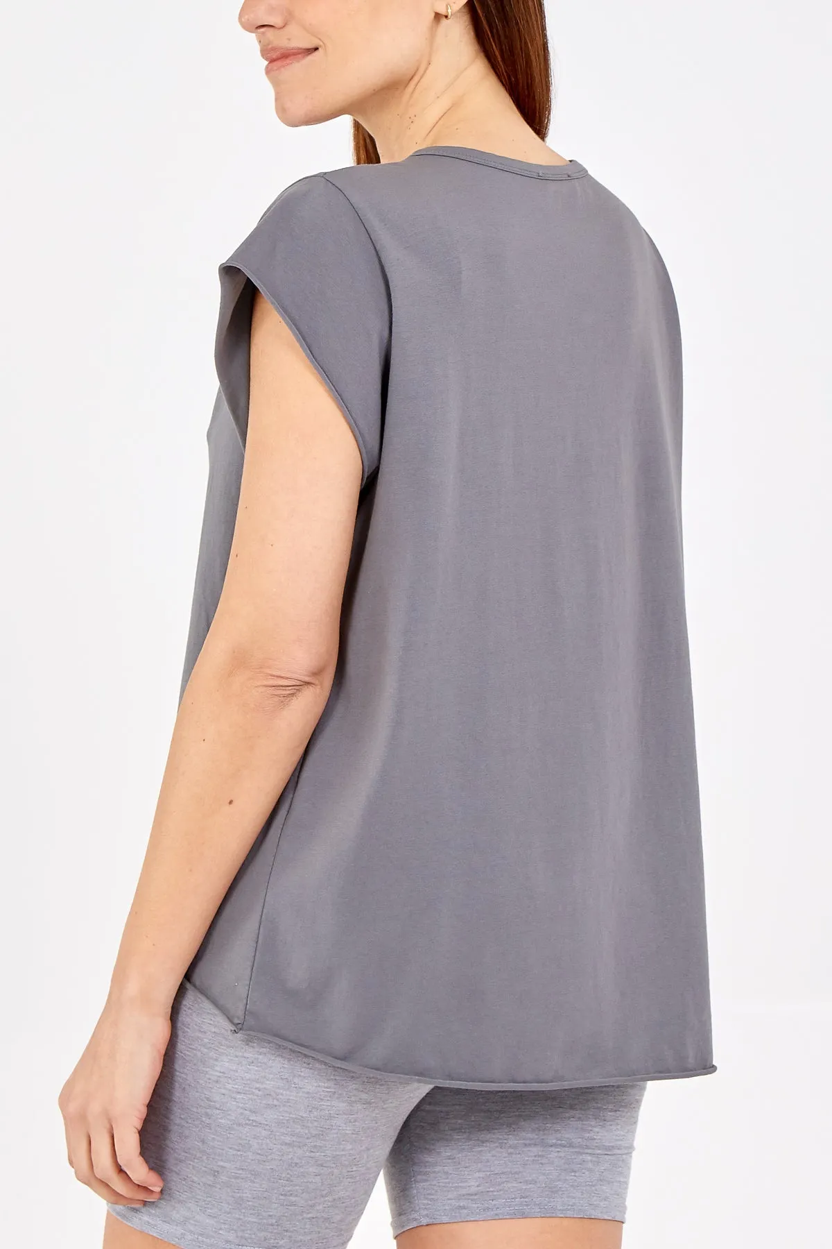 Cap Sleeve High Low Rolled Edge Top