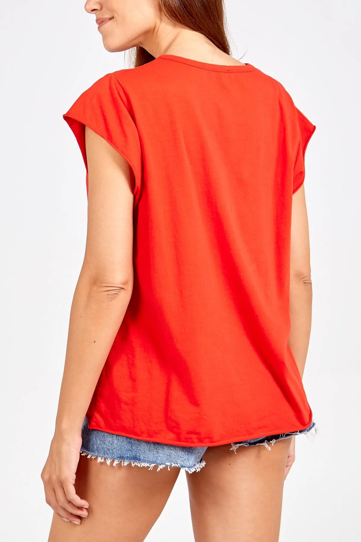 Cap Sleeve High Low Rolled Edge Top