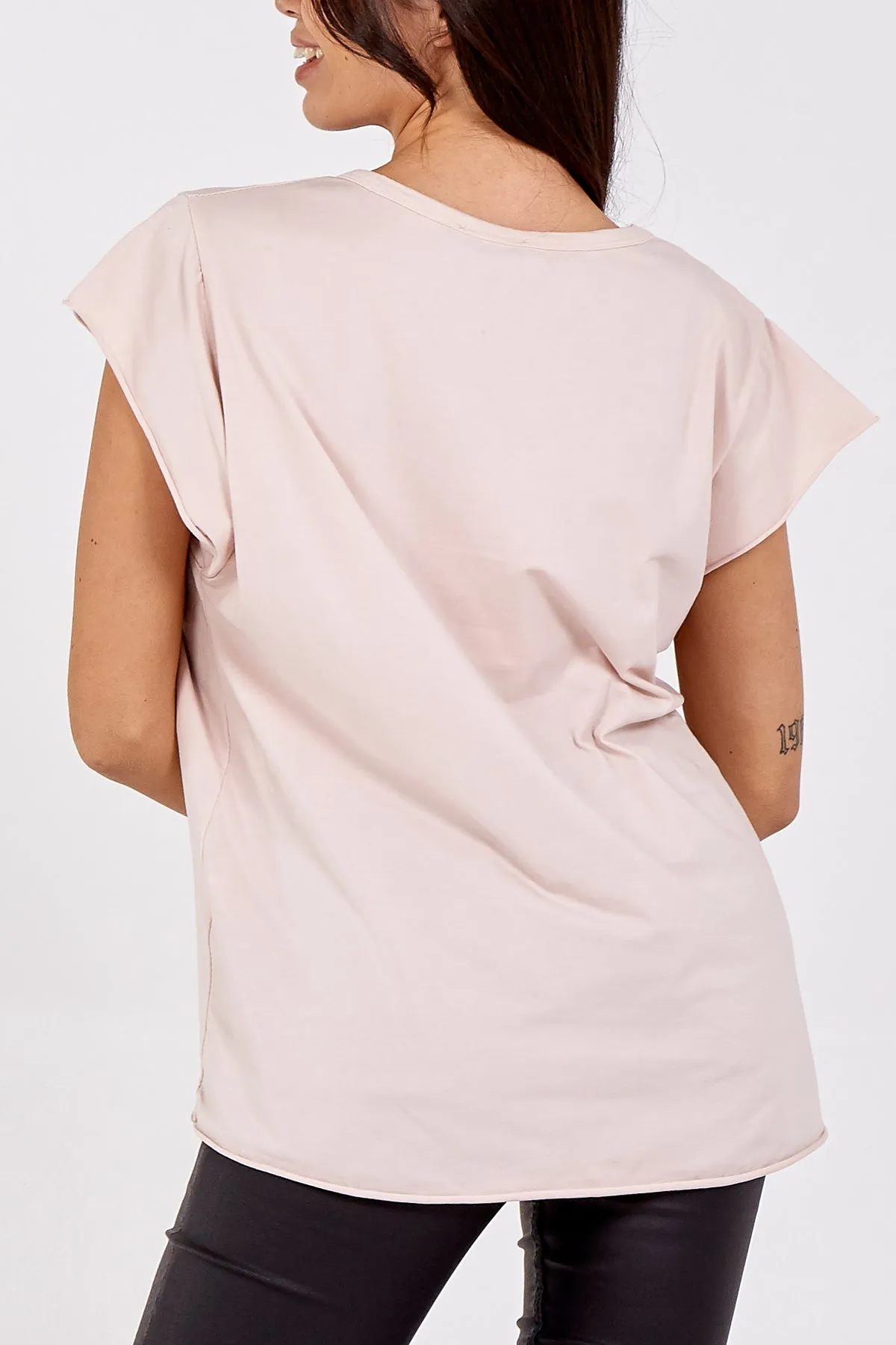 Cap Sleeve High Low Rolled Edge Top
