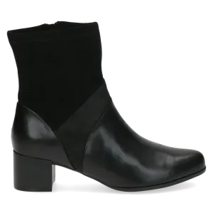Caprice Black Comb Leather/Suede Heeled Ankle Boot. Only sizes 3.5, 4 and 7.5