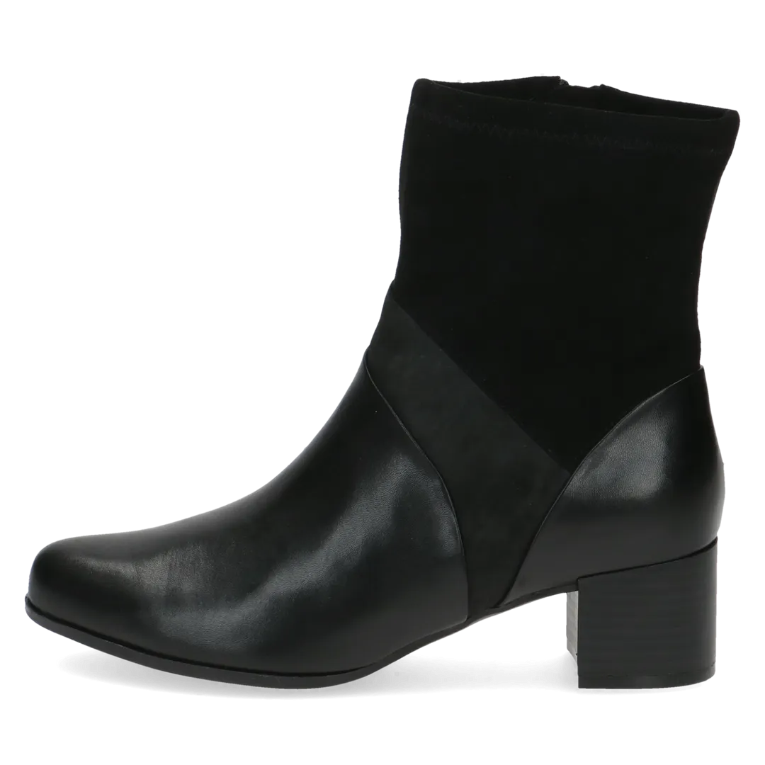 Caprice Black Comb Leather/Suede Heeled Ankle Boot. Only sizes 3.5, 4 and 7.5