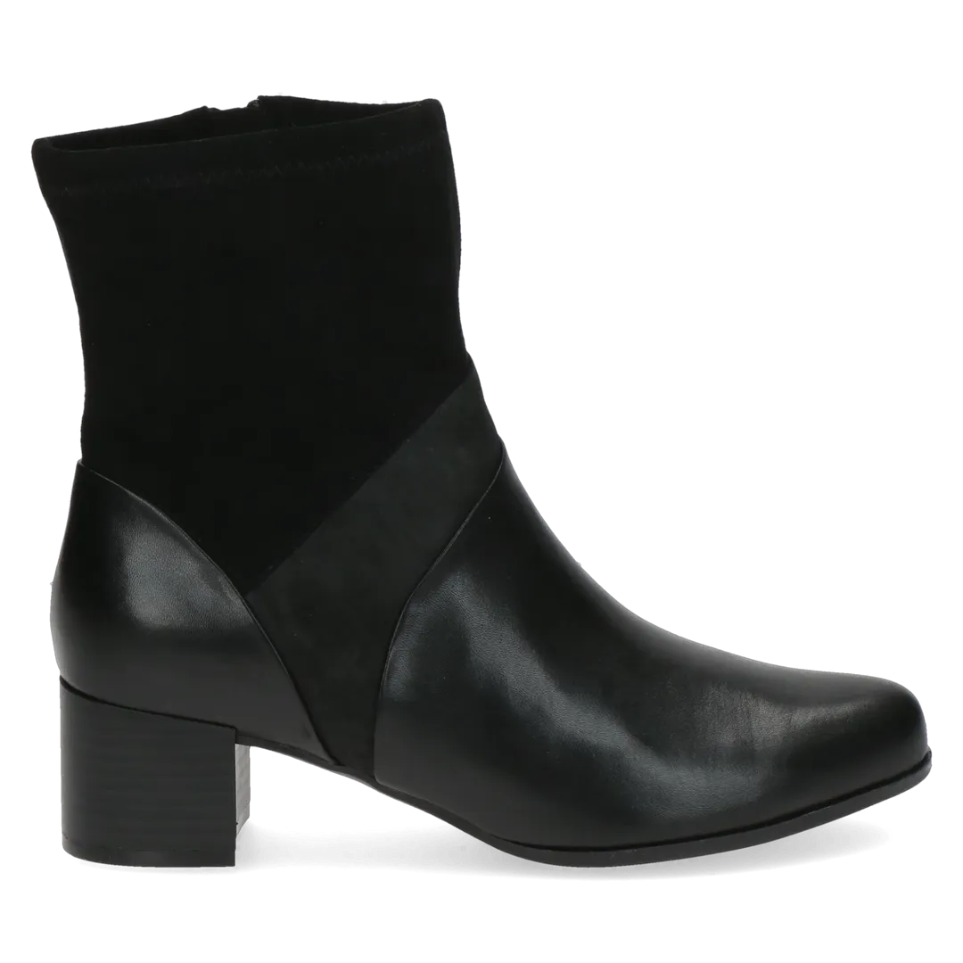 Caprice Black Comb Leather/Suede Heeled Ankle Boot. Only sizes 3.5, 4 and 7.5