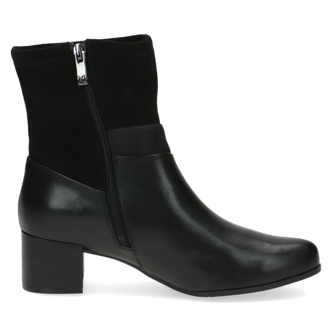 Caprice Black Comb Leather/Suede Heeled Ankle Boot. Only sizes 3.5, 4 and 7.5