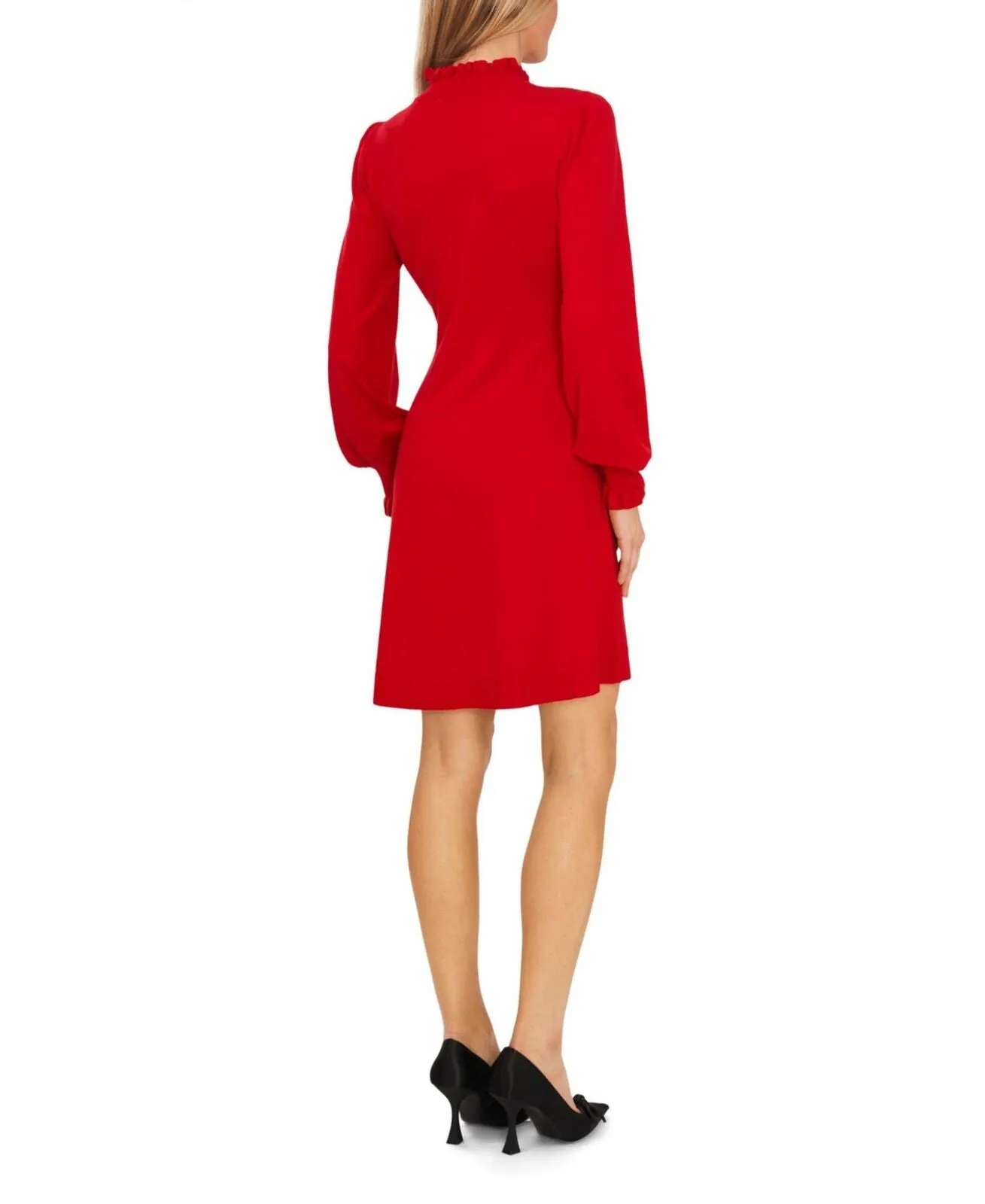 Cece Women Long Sleeve Smock Cuff Mock Neck Sweater Dress 7052704 Luminous Red L