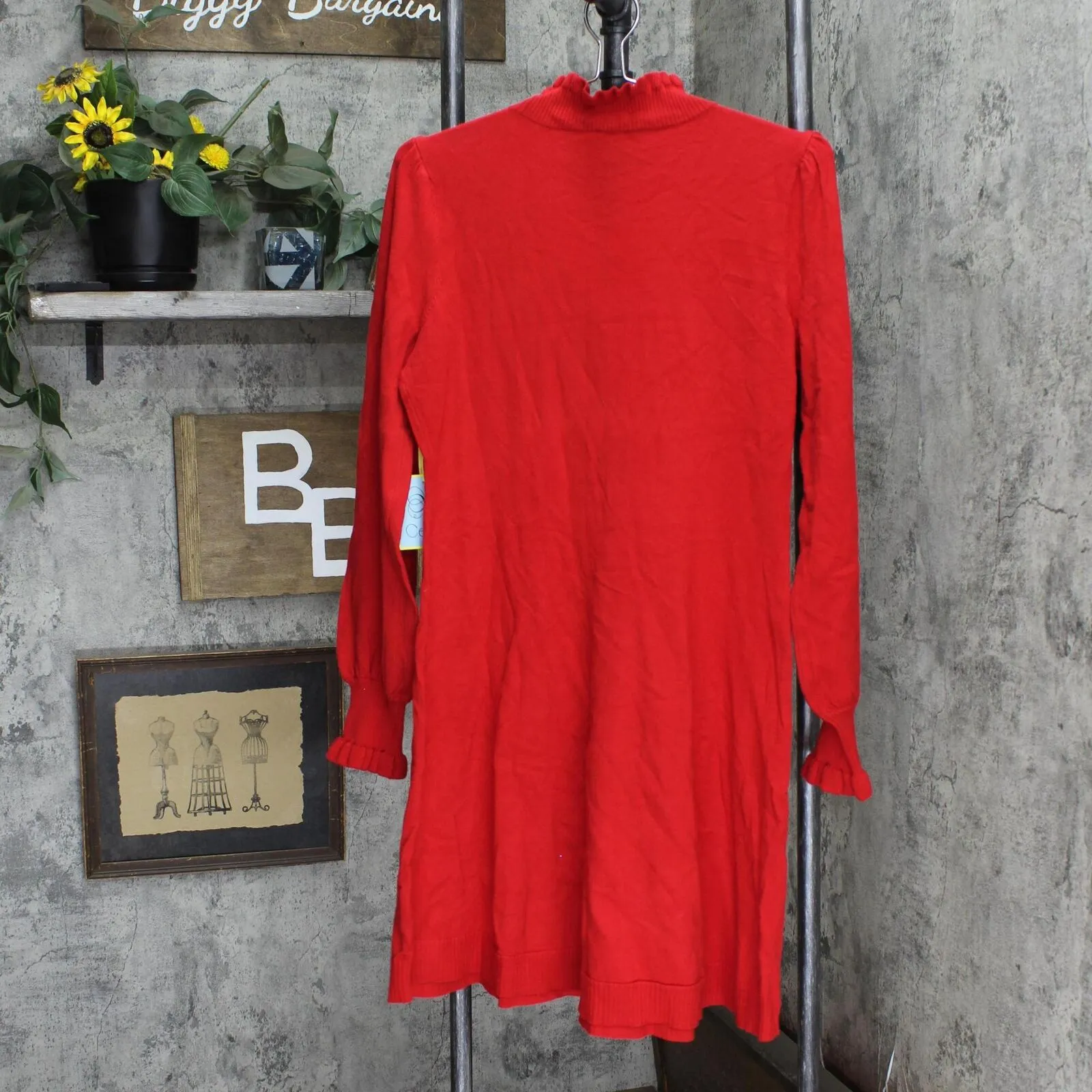 Cece Women Long Sleeve Smock Cuff Mock Neck Sweater Dress 7052704 Luminous Red L