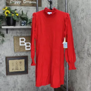 Cece Women Long Sleeve Smock Cuff Mock Neck Sweater Dress 7052704 Luminous Red L